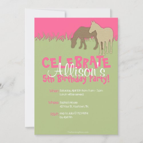 Two Brown Horses Girls Birthday Party Invitation