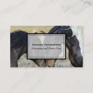 Two Brown Horses Nuzzling with Arched Necks Business Card