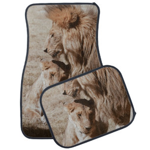 TWO BROWN LION ON GREEN FIELD CAR FLOOR MAT