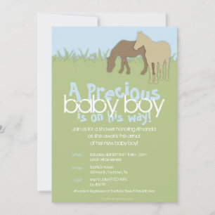 Two Brown Ponies Boy's Baby Shower Invitation