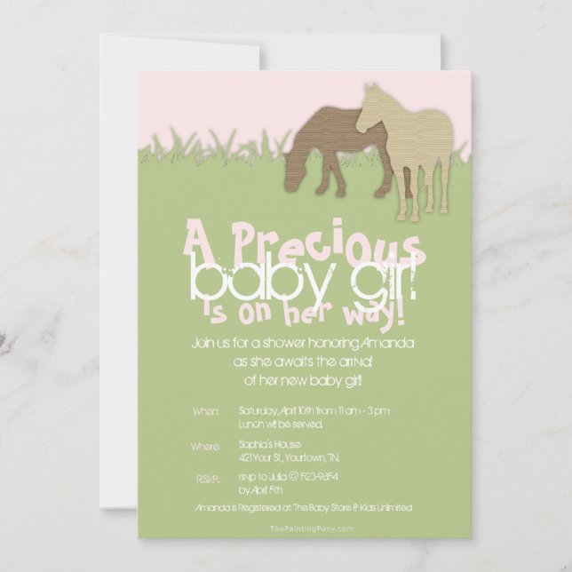 Two Brown Ponies Girl's Baby Shower Invitation (Front)