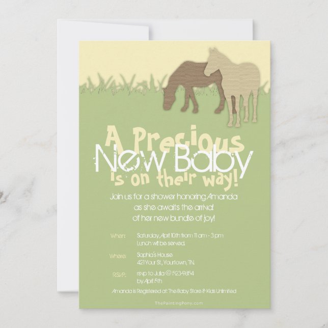 Two Brown Ponies Yellow Baby Shower Invitation (Front)