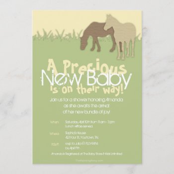Two Brown Ponies Yellow Baby Shower Invitation by PaintingPony at Zazzle