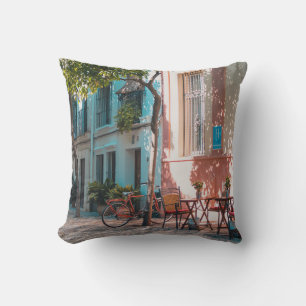 Two brown table outside throw pillow