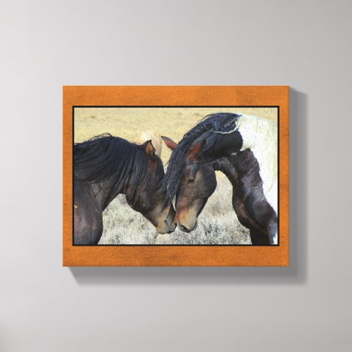 Two Brown Wild Horses Nuzzling Canvas Print