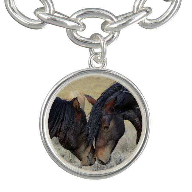 Two Brown Wild Horses Nuzzling Charm Bracelet (Design)