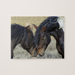 Two Brown Wild Horses Nuzzling Jigsaw Puzzle