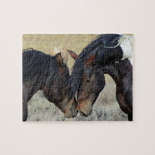 Two Brown Wild Horses Nuzzling Jigsaw Puzzle