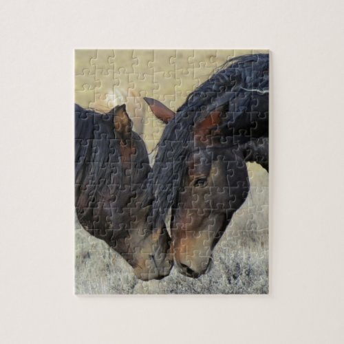 Two Brown Wild Horses Nuzzling Jigsaw Puzzle