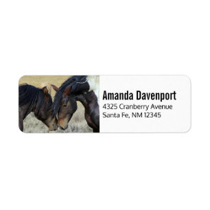 Two Brown Wild Horses Nuzzling Label