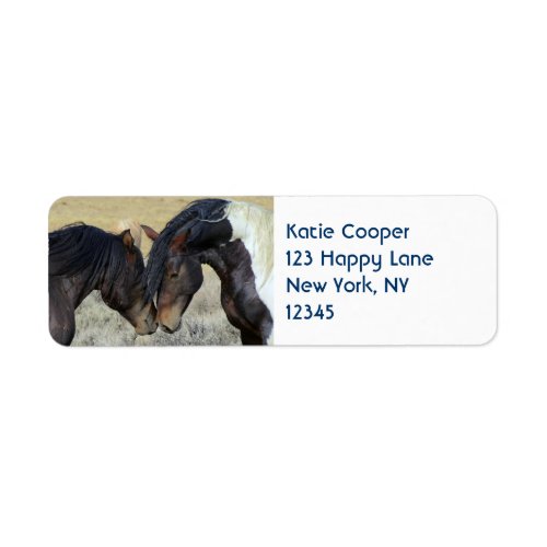 Two Brown Wild Horses Nuzzling Label