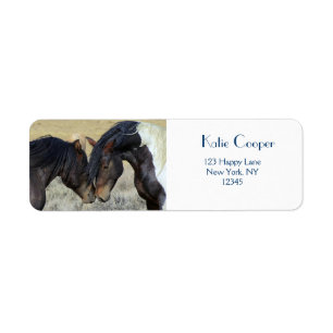 Two Brown Wild Horses Nuzzling Label