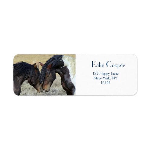 Two Brown Wild Horses Nuzzling Label