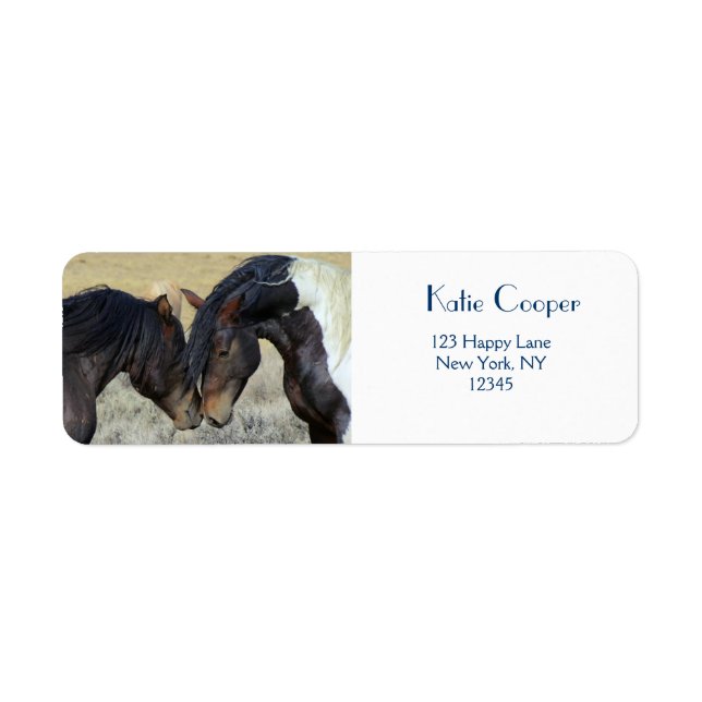 Two Brown Wild Horses Nuzzling Label (Front)