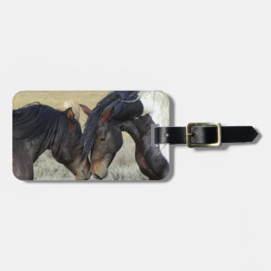 Soft luggage tag Animal Engraving Illustration of Detailed Hand Drawn Horse Head Retro Style Image Bendable Brown and Sand Brown W2.7 x L4.6 