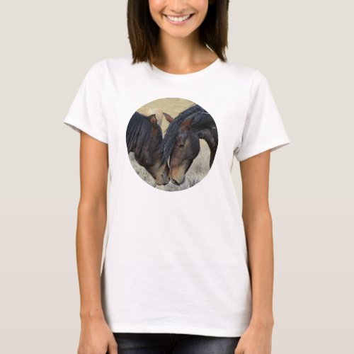 Two Brown Wild Horses Nuzzling T_Shirt