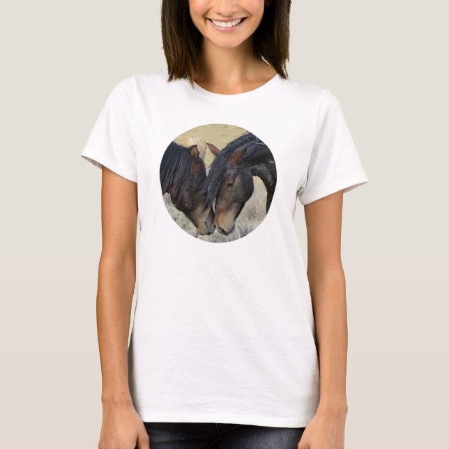 Two Brown Wild Horses Nuzzling T-Shirt (Front)
