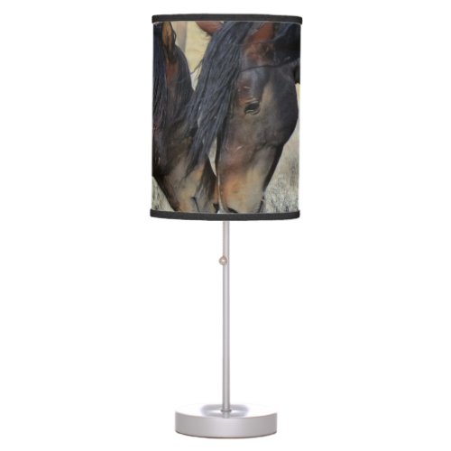Two Brown Wild Horses Nuzzling Table Lamp