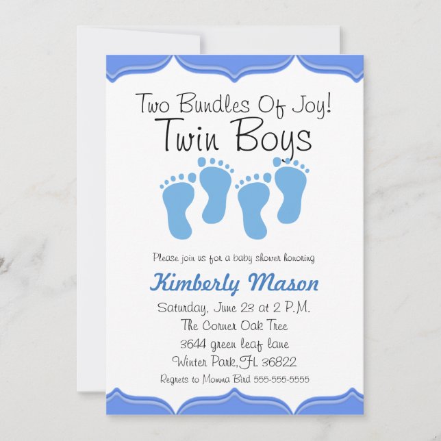 Two Bundles Of Joy Twin Boys Baby Shower Invite (Front)