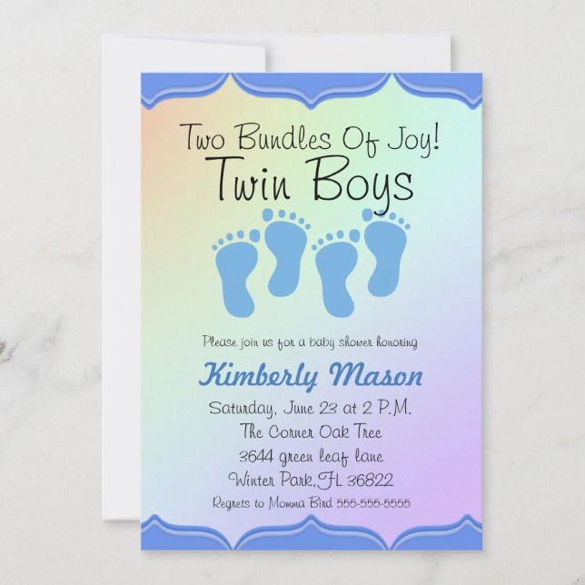 Two Bundles Of Joy Twin Boys Baby Shower Invite (Front)