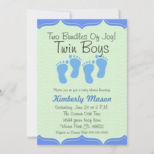 Two Bundles Of Joy Twin Boys Baby Shower Invite (Front)