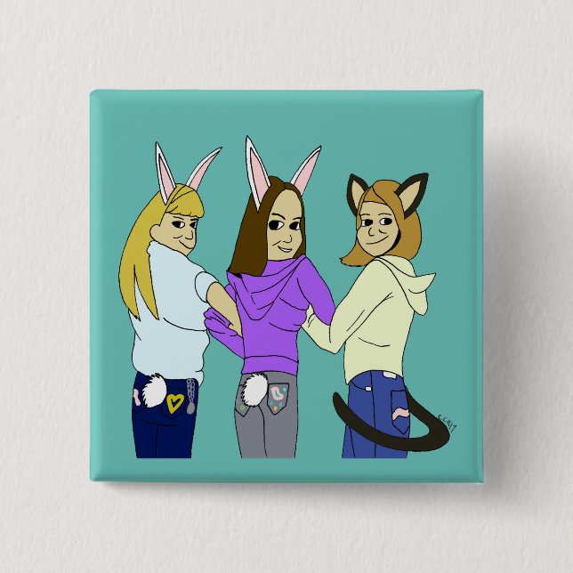 Two bunnies and a kitty button (Front)