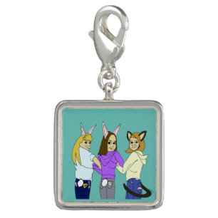 Two bunnies and a kitty charm