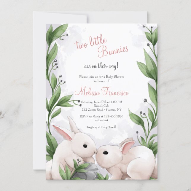 Two Bunnies Baby Shower Invitation (Front)