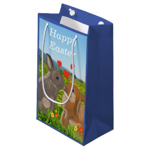 Two Bunnies Kissing in a Flower Meadow Easter Small Gift Bag