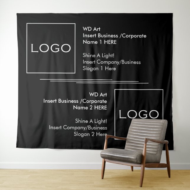 Two Business Logos Stacked Black & White Banner Tapestry (In Situ (Horizontal))
