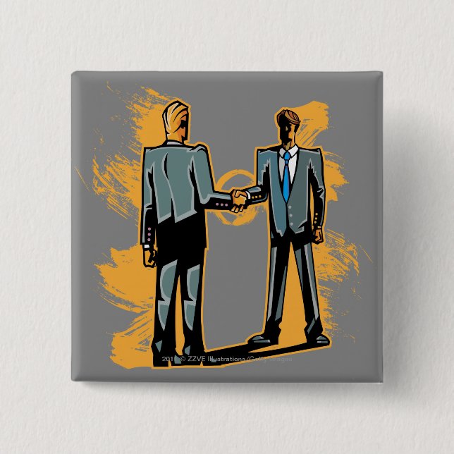 Two businessman shaking hands button (Front)