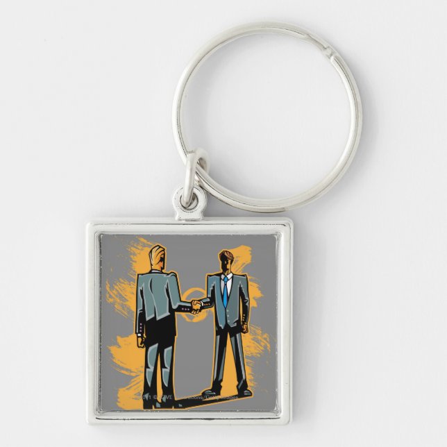 Two businessman shaking hands keychain (Front)