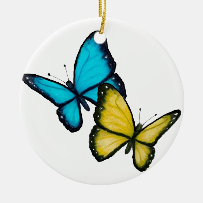 Two Butterflies Color Pencil Drawing Realism Art Ceramic Ornament