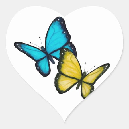 Two Butterflies: Color Pencil Drawing, Realism Art Heart Sticker