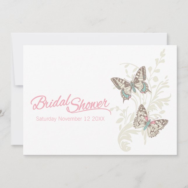 Two butterflies graphic bridal shower invitation (Front)