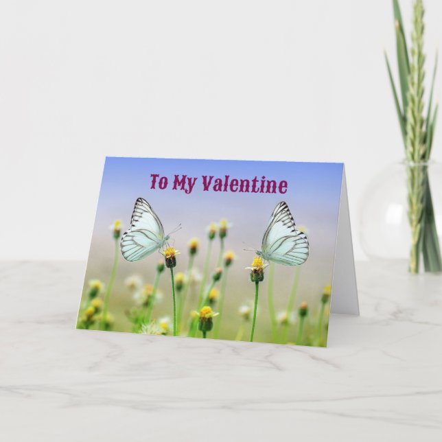 Two Butterflies In A Garden Valentine Day Card (Front)
