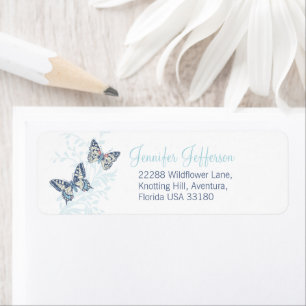 Two butterflies inked blue wedding label