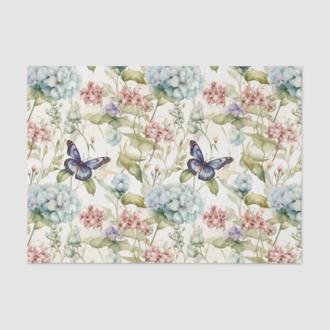 Two Butterflies on Floral Pattern Decoupage Tissue Paper (Front)