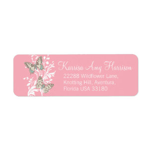 Two butterflies pink wedding slim reply labels