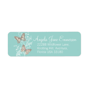 Two butterflies teal aqua wedding slim reply label