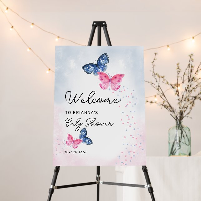 Two Butterflies Twins Baby Shower Welcome Foam Board (In Situ (Stand))