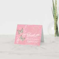 Two butterflies wedding flower girl thanks card