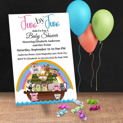 Two by Two _ Ark Twins Baby Shower  Invitation
