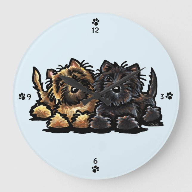 Two Cairn Terriers Large Clock (Front)