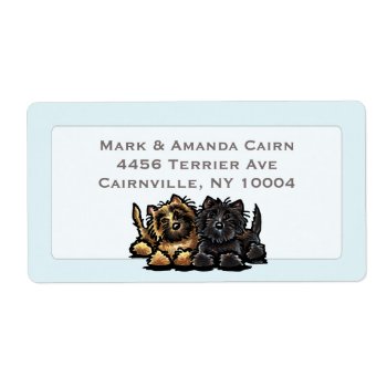 Two Cairn Terriers Powder Blue Custom Label by offleashart at Zazzle