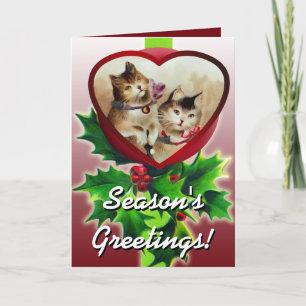 Two Calico Cats in a Heart Cute Christmas Card