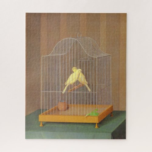 Two Canaries in a Cage by Antonio Donghi Jigsaw Puzzle