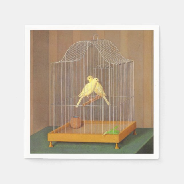Two Canaries in a Cage (by Antonio Donghi) Napkins (Front)