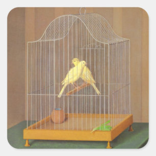 Two Canaries in a Cage (by Antonio Donghi) Square Sticker