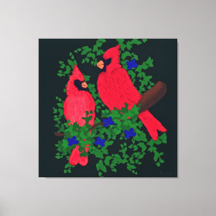 Two Cardinals Perched on Branch Canvas Print